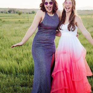 Sparkly purple long/prom dress w/ crossing straps